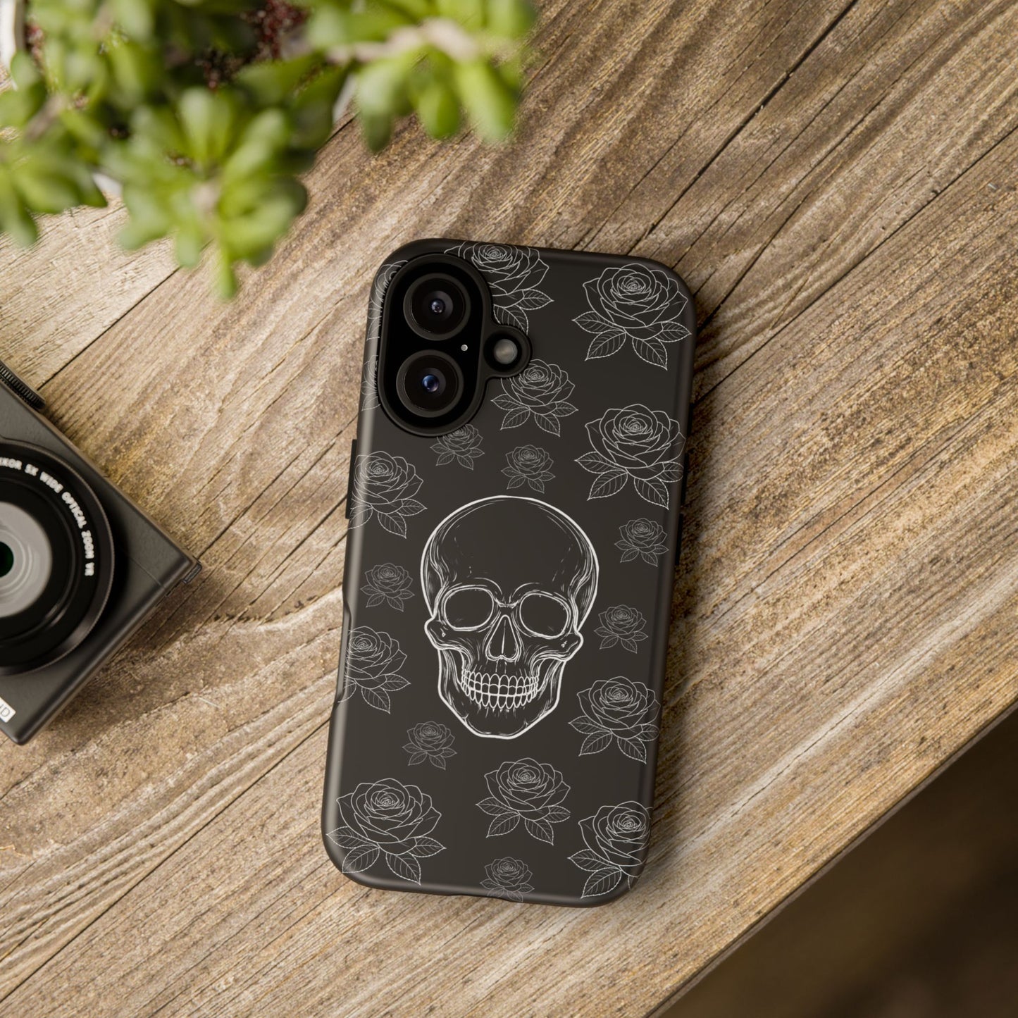 Skull & Roses Tough Phone Case — Gothic Black Protective iPhone Cover
