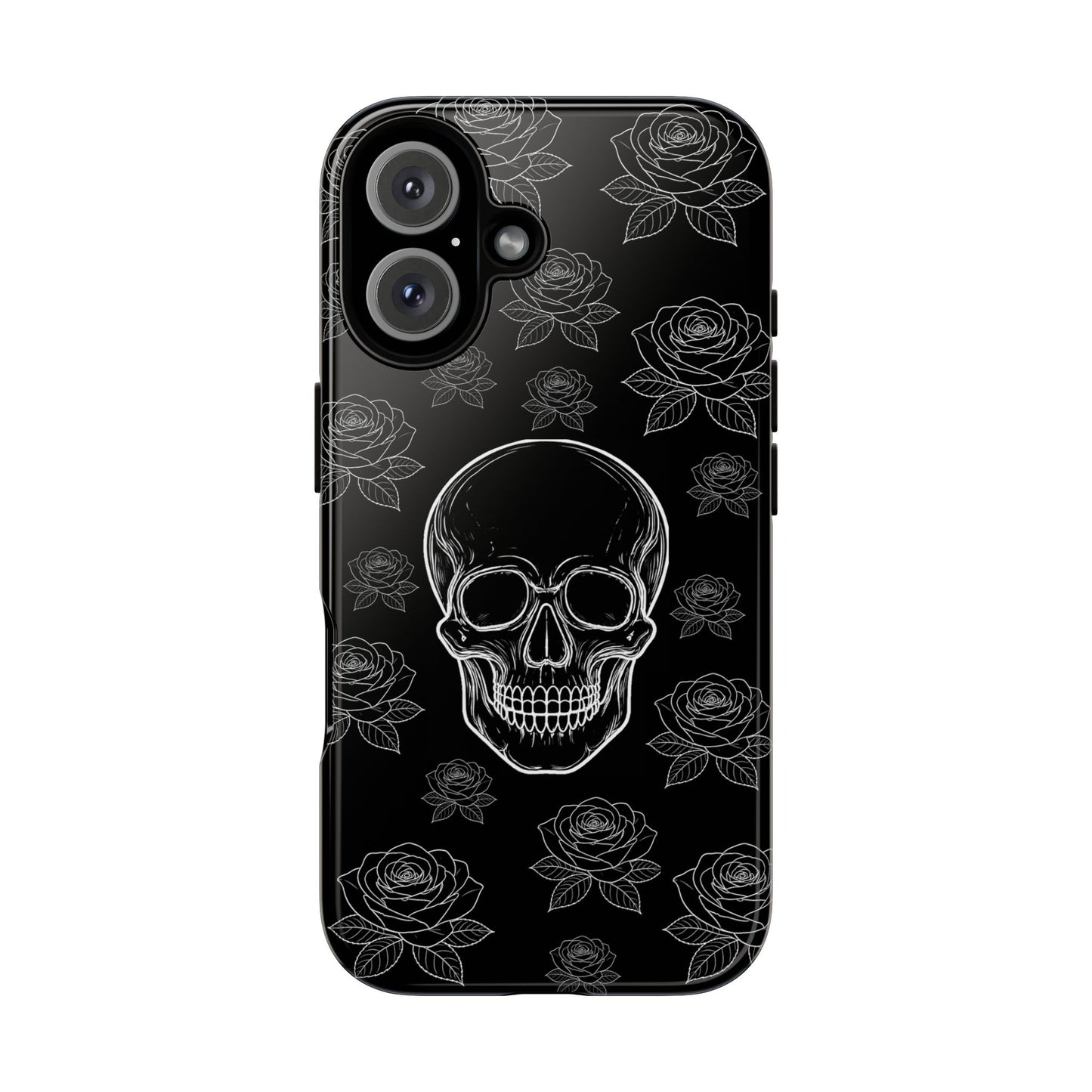 Skull & Roses Tough Phone Case — Gothic Black Protective iPhone Cover