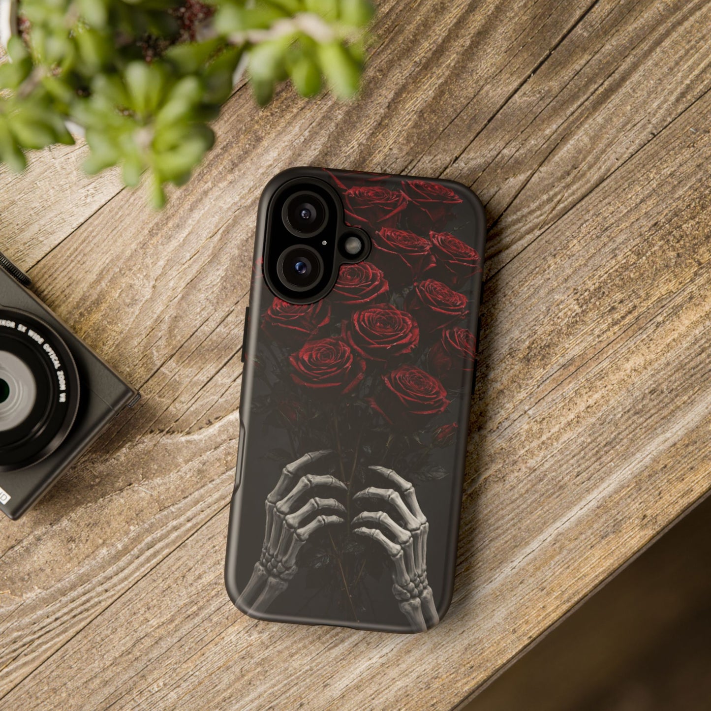 Skeleton Hands Red Roses Phone Case – Gothic Protective iPhone Cover