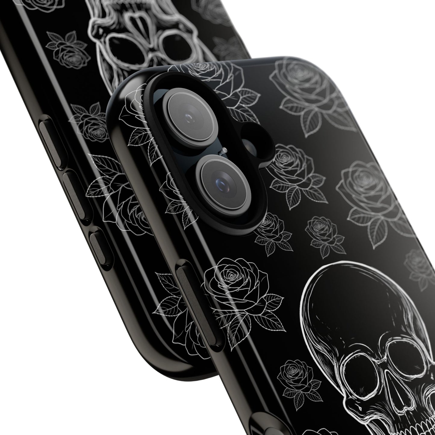 Skull & Roses Tough Phone Case — Gothic Black Protective iPhone Cover