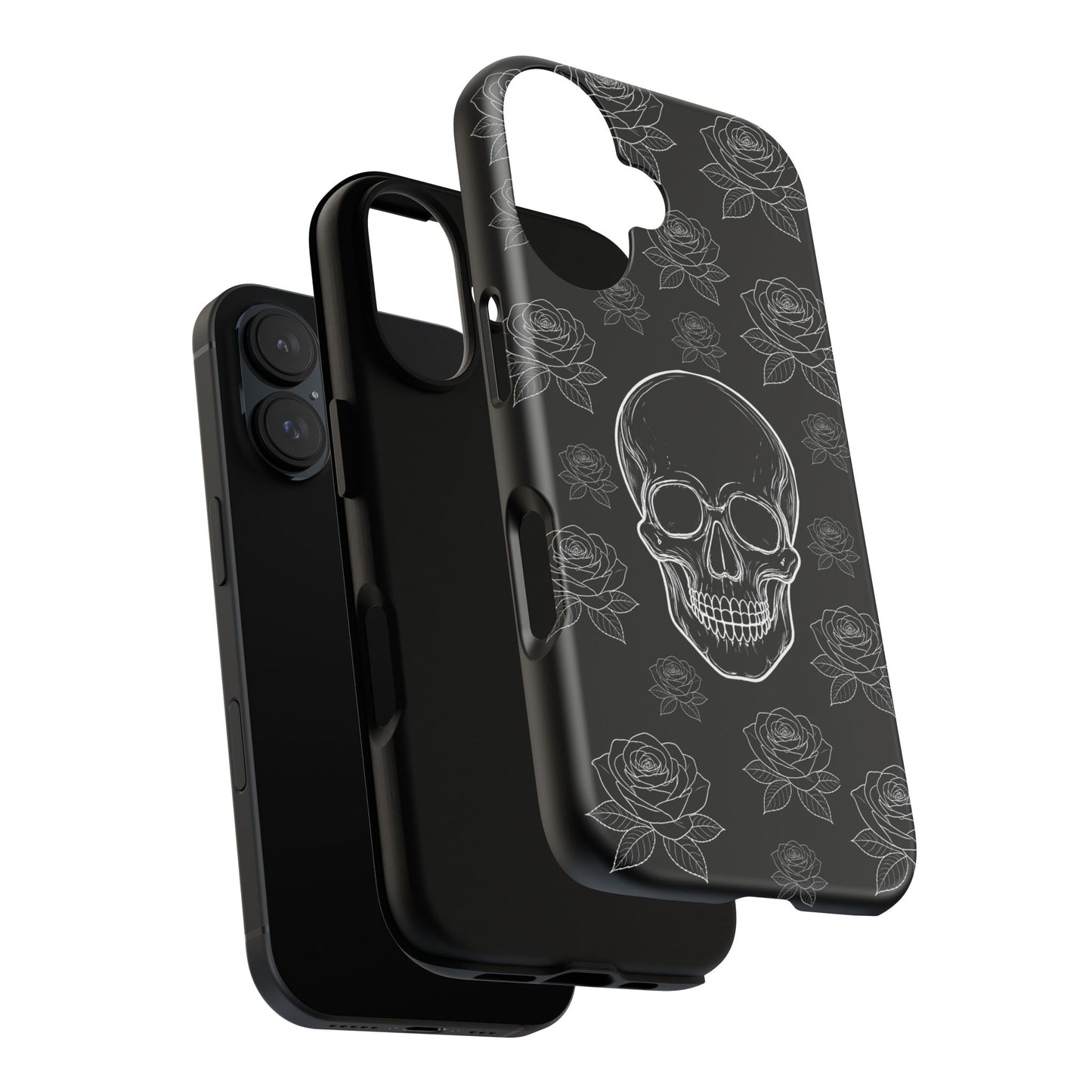 Skull & Roses Tough Phone Case — Gothic Black Protective iPhone Cover