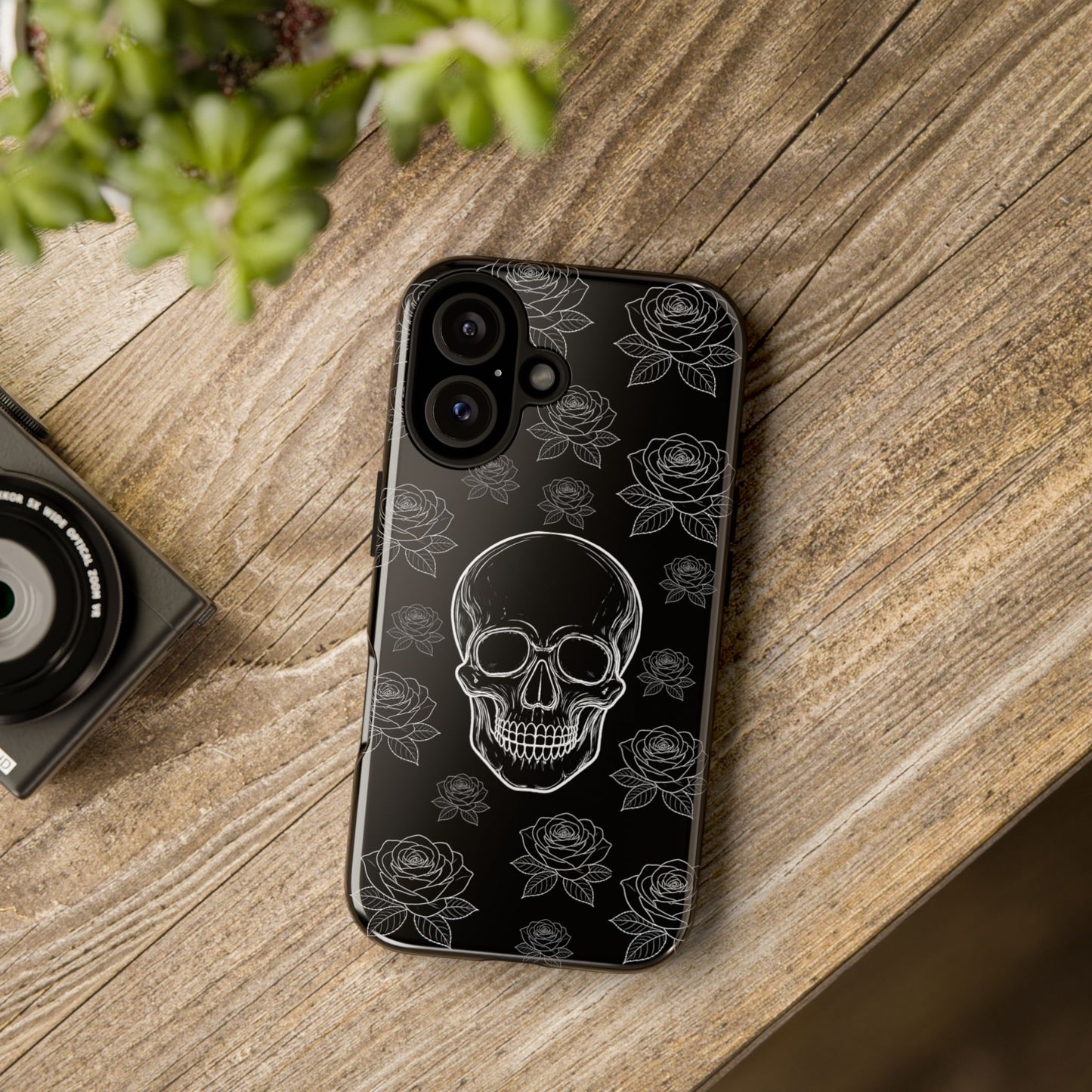 Skull & Roses Tough Phone Case — Gothic Black Protective iPhone Cover