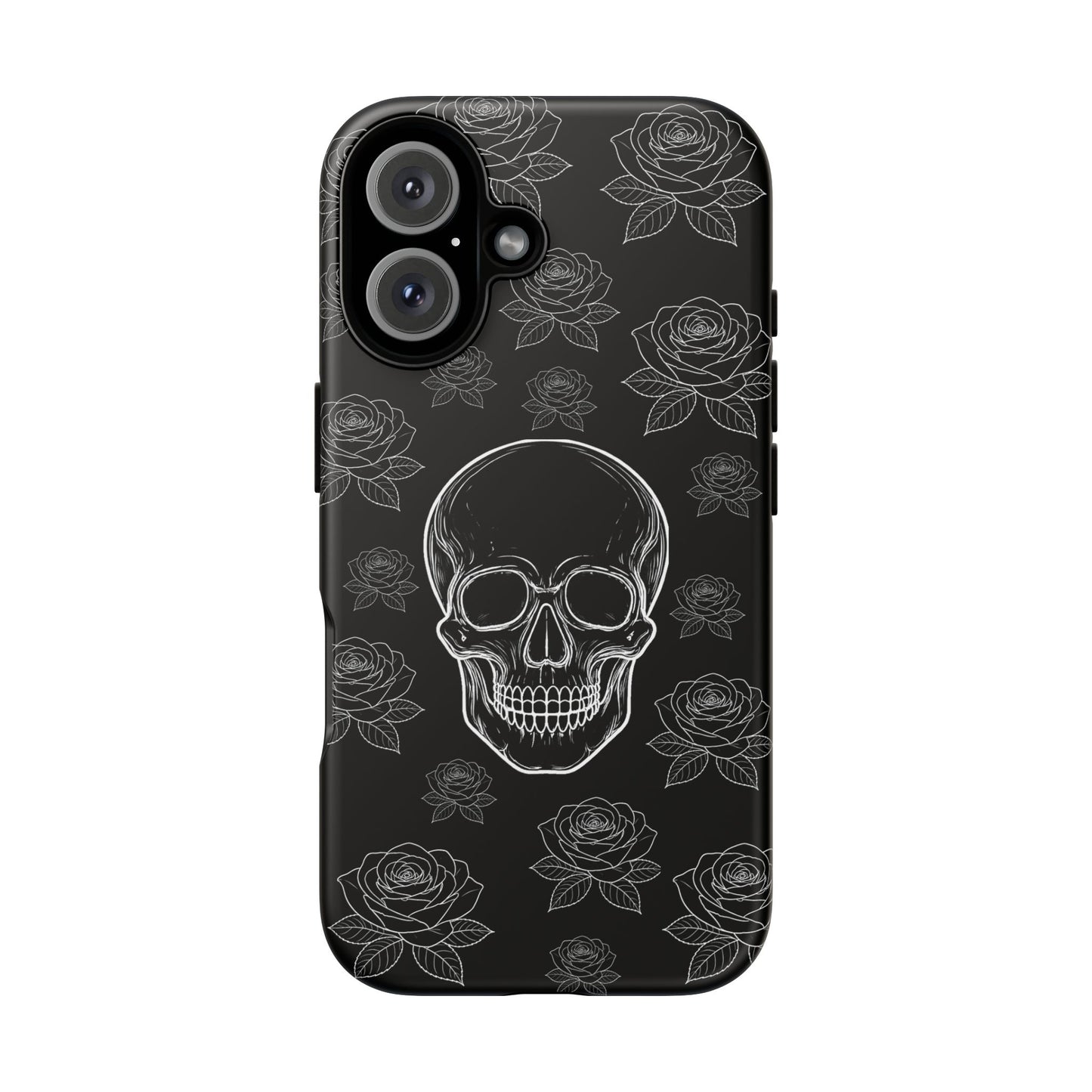 Skull & Roses Tough Phone Case — Gothic Black Protective iPhone Cover