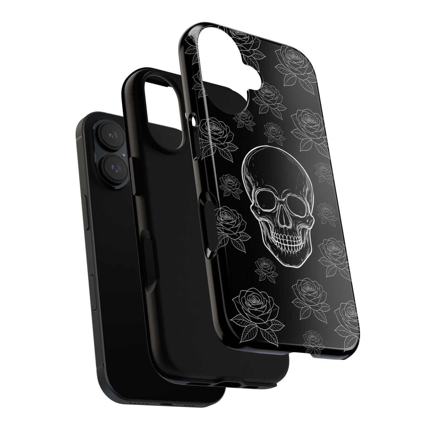 Skull & Roses Tough Phone Case — Gothic Black Protective iPhone Cover