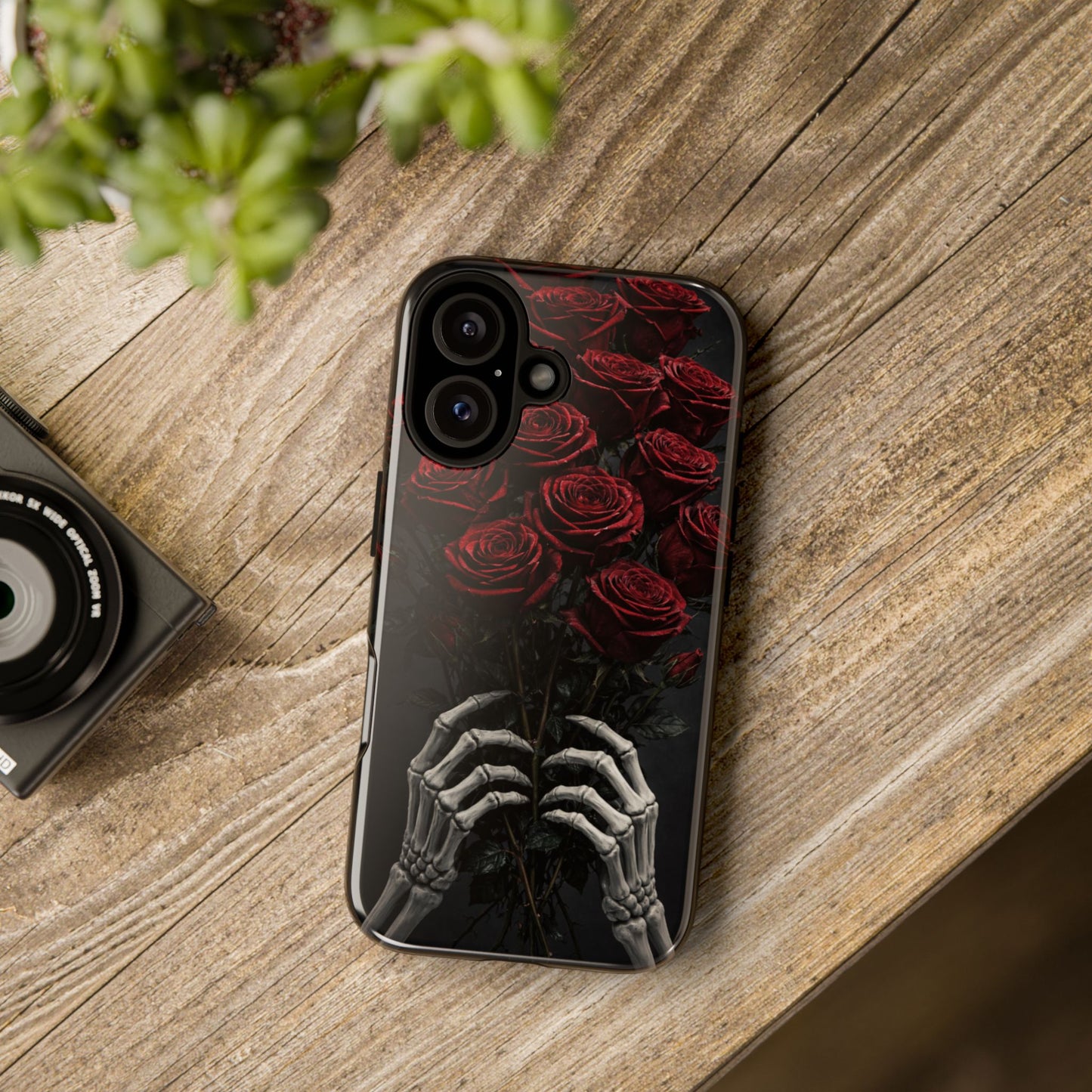 Skeleton Hands Red Roses Phone Case – Gothic Protective iPhone Cover